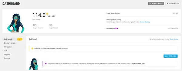 Smush Dashboard on WordPress