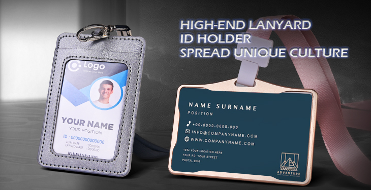 ID Badge Holder with Neck Lanyard Holder Business Horizontal Gray