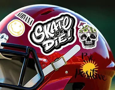 custom made stickers on helmet
