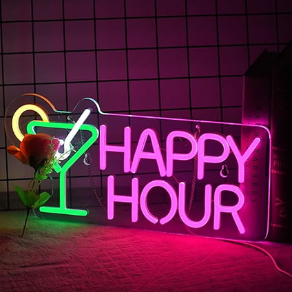 happy hour bar neon sign