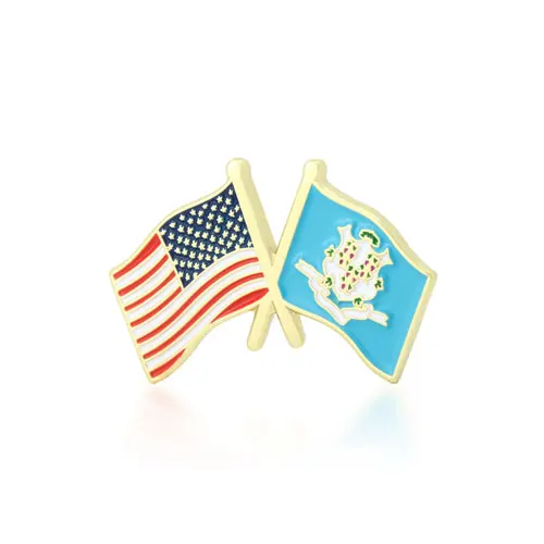 Connecticut and USA Crossed Flag Pins Connecticut and USA Crossed Flag Pins