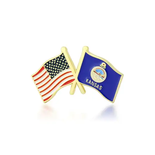 Kansas and USA Crossed Flag Pins Kansas and USA Crossed Flag Pins