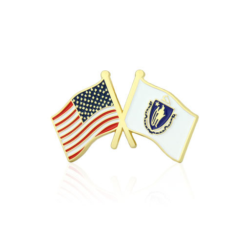 Massachusetts and USA Crossed Flag Pins