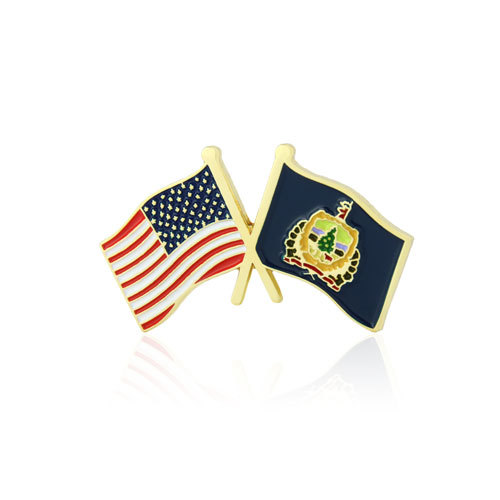 Vermont and USA Crossed Flag Pins