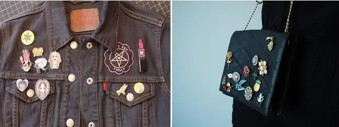 lapel pins on jacket or bag