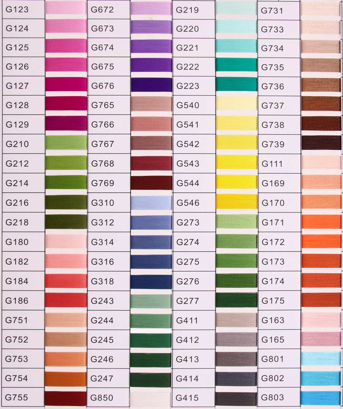 Embroidery Thread Color Chart