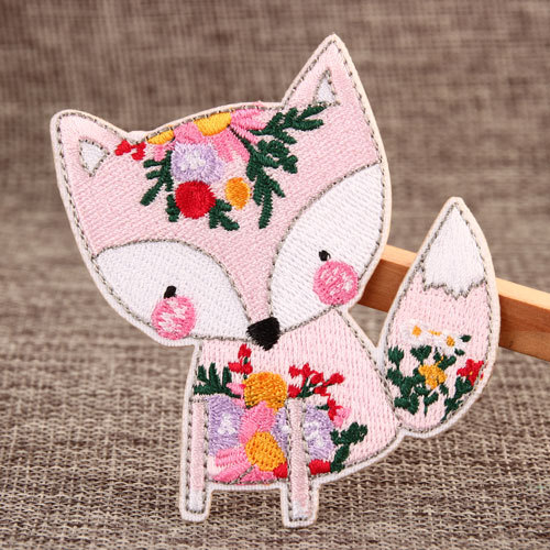 Pink Fox Embroidered Patches