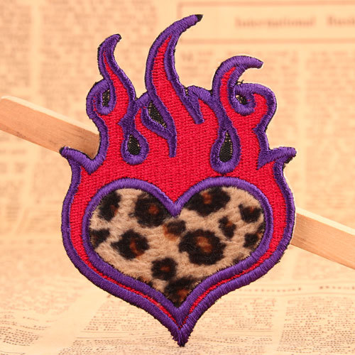 Fire On Heart Custom Embroidered Patches