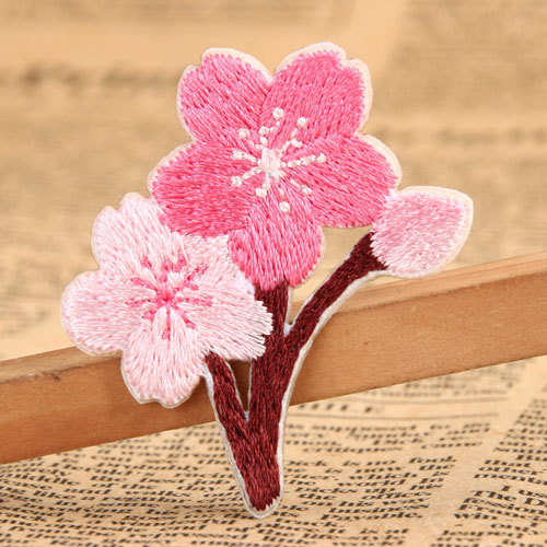 Pink Flower Embroidered Patches